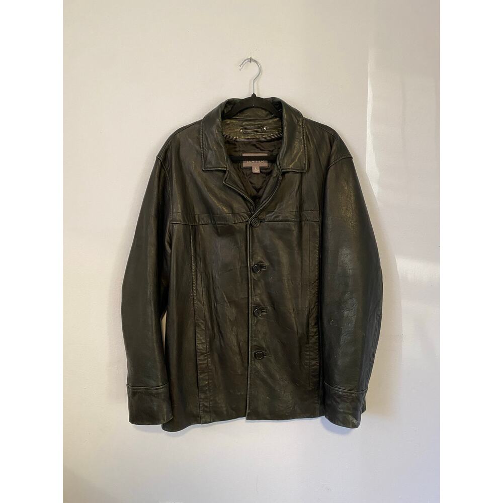 Black‎ Wilsons Leather Car Coat Button Front Quilted Lined Large Mens